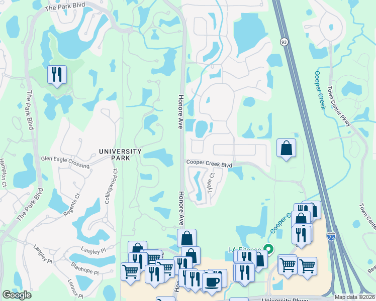 map of restaurants, bars, coffee shops, grocery stores, and more near 7632 Drayton Circle in Bradenton