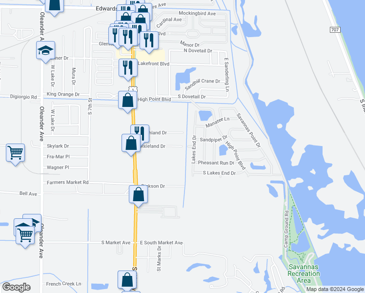 map of restaurants, bars, coffee shops, grocery stores, and more near 273 Dixieland Drive in Fort Pierce