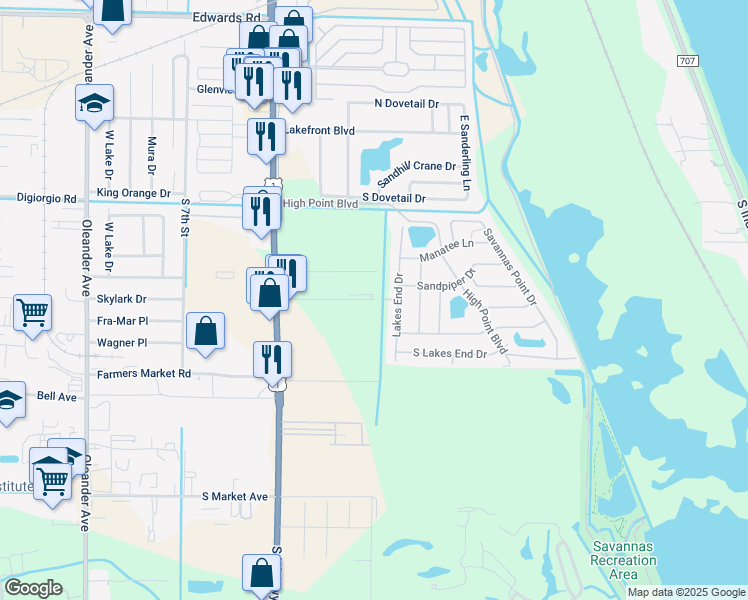 map of restaurants, bars, coffee shops, grocery stores, and more near 263 Dixieland Drive in Fort Pierce