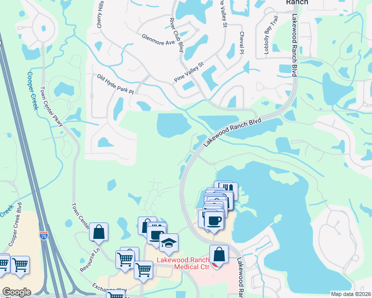 map of restaurants, bars, coffee shops, grocery stores, and more near 7604 Lake Vista Court in Lakewood Ranch