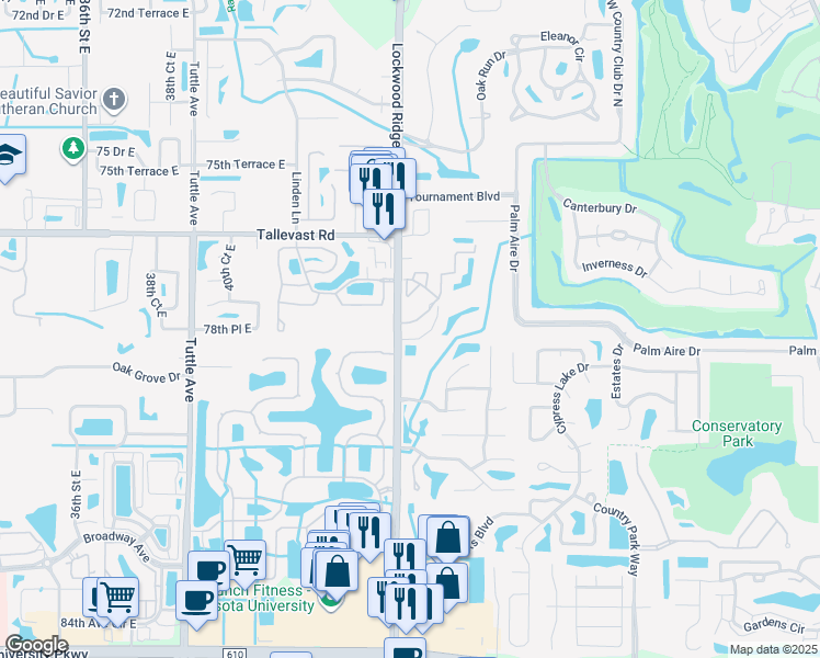map of restaurants, bars, coffee shops, grocery stores, and more near 7801 Summer Oak Avenue East in Sarasota