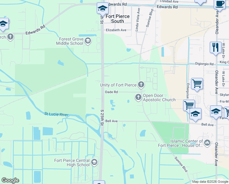 map of restaurants, bars, coffee shops, grocery stores, and more near 2210 Dade Road in Fort Pierce