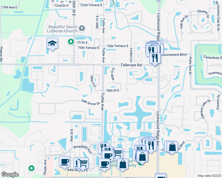 map of restaurants, bars, coffee shops, grocery stores, and more near 4003 78th Place East in Sarasota