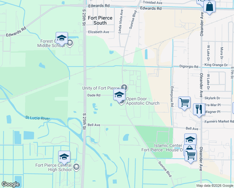 map of restaurants, bars, coffee shops, grocery stores, and more near 1408 Dade Road in Fort Pierce