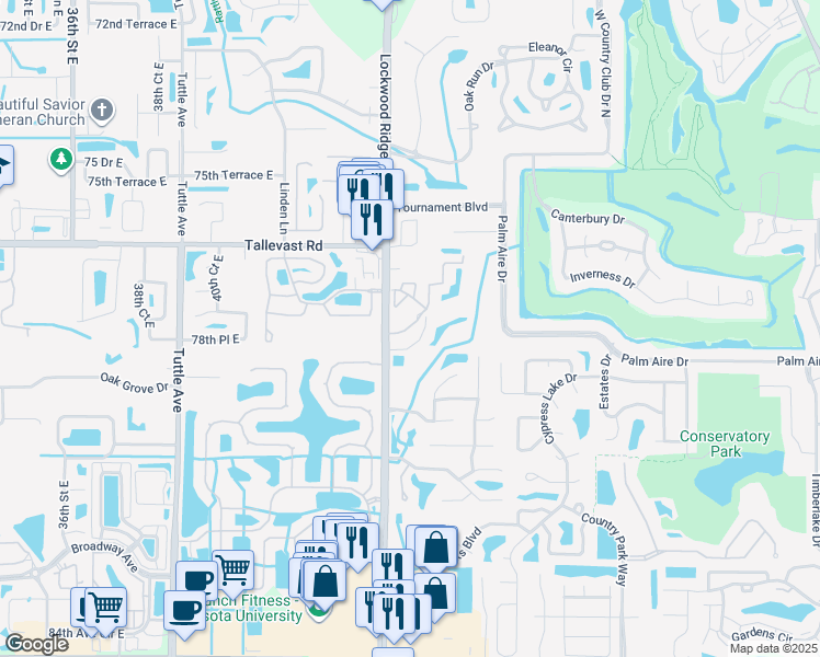 map of restaurants, bars, coffee shops, grocery stores, and more near 7801 Summer Oak Avenue East in Sarasota