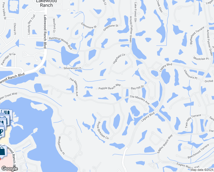 map of restaurants, bars, coffee shops, grocery stores, and more near 6651 Pebble Beach Way in Lakewood Ranch