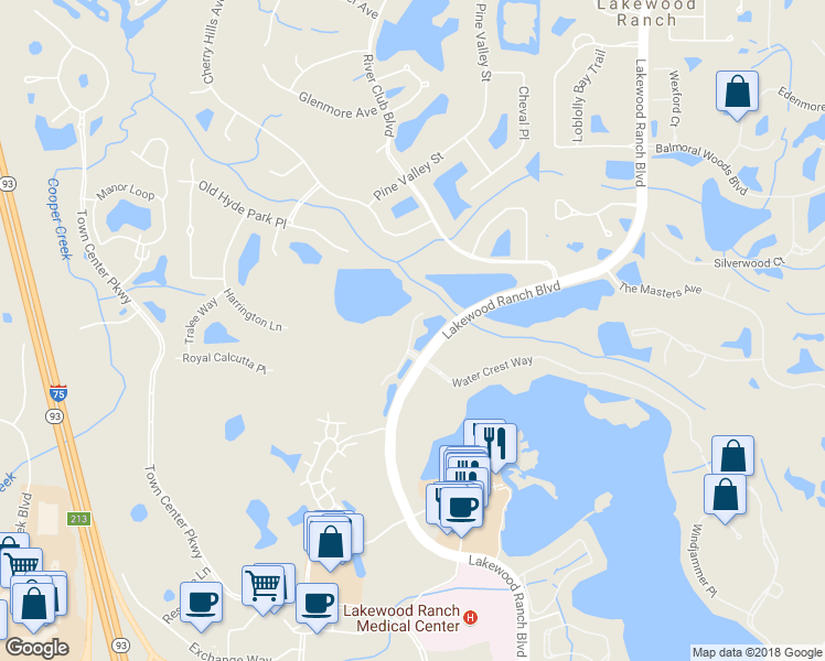 map of restaurants, bars, coffee shops, grocery stores, and more near 7798 Lake Vista Court in Bradenton
