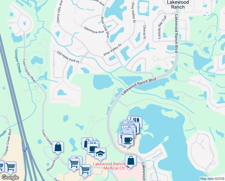 map of restaurants, bars, coffee shops, grocery stores, and more near 7604 Lake Vista Court in Lakewood Ranch
