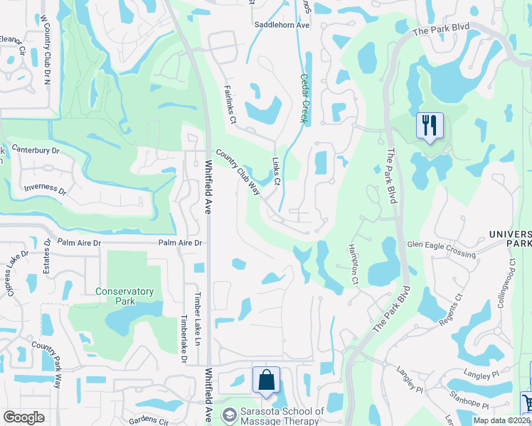 map of restaurants, bars, coffee shops, grocery stores, and more near 6110 Country Club Way in Sarasota