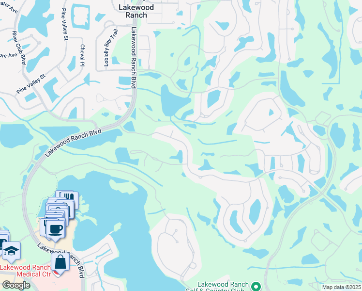 map of restaurants, bars, coffee shops, grocery stores, and more near 6540 The Masters Avenue in Lakewood Ranch
