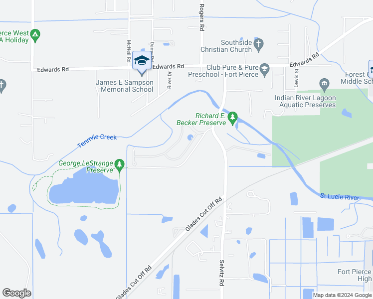 map of restaurants, bars, coffee shops, grocery stores, and more near Lancove Way in Fort Pierce