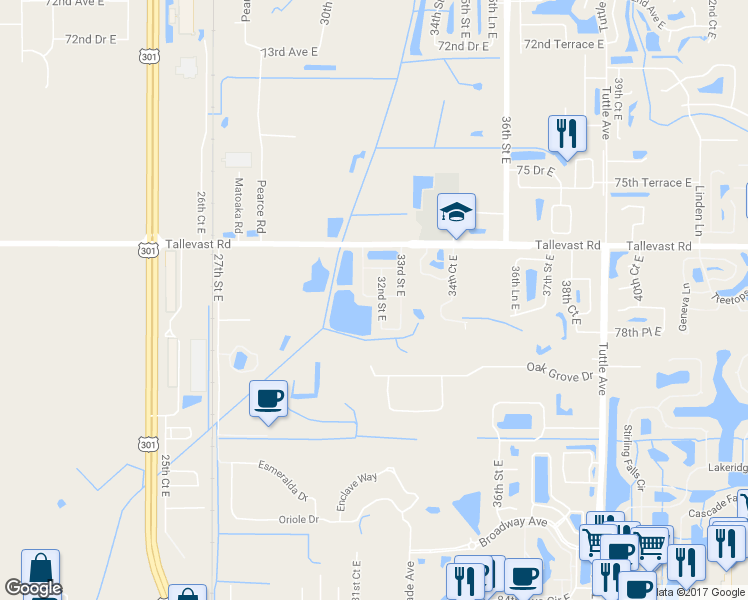 map of restaurants, bars, coffee shops, grocery stores, and more near 7740 31st Street East in Sarasota