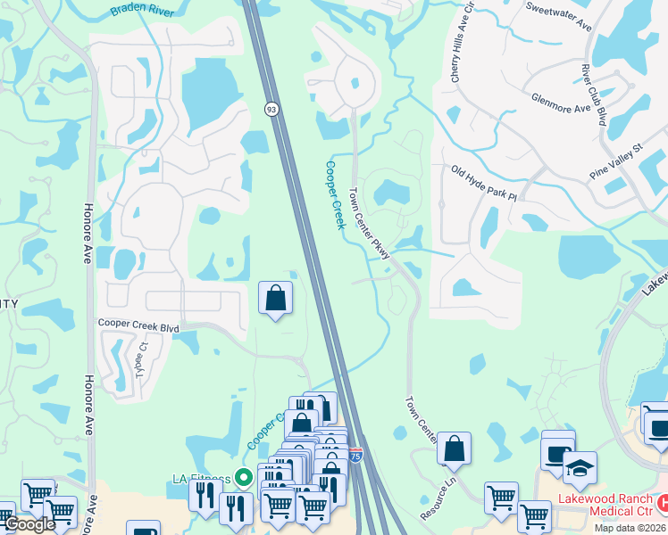 map of restaurants, bars, coffee shops, grocery stores, and more near State Highway 93 in Bradenton