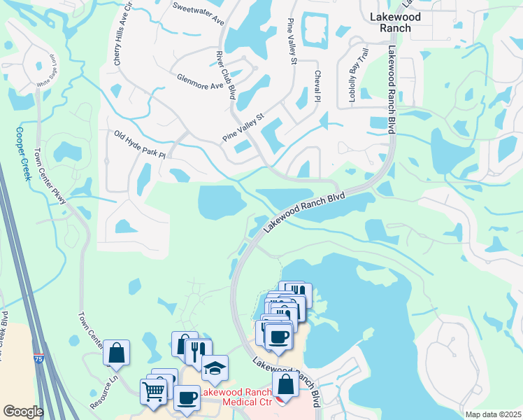 map of restaurants, bars, coffee shops, grocery stores, and more near 7604 Lake Vista Court in Lakewood Ranch