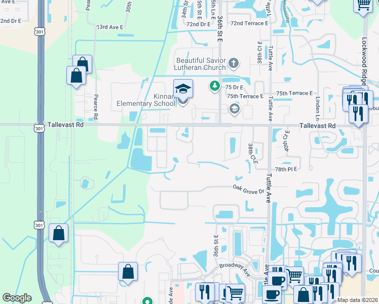 map of restaurants, bars, coffee shops, grocery stores, and more near 7802 34th Court East in Sarasota