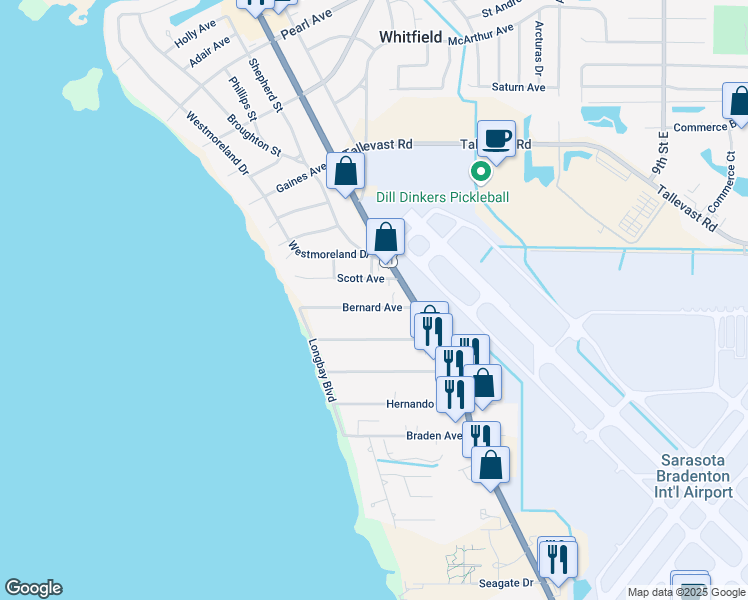 map of restaurants, bars, coffee shops, grocery stores, and more near 339 Bernard Avenue in Sarasota