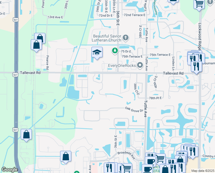 map of restaurants, bars, coffee shops, grocery stores, and more near 7731 34th Court East in Sarasota