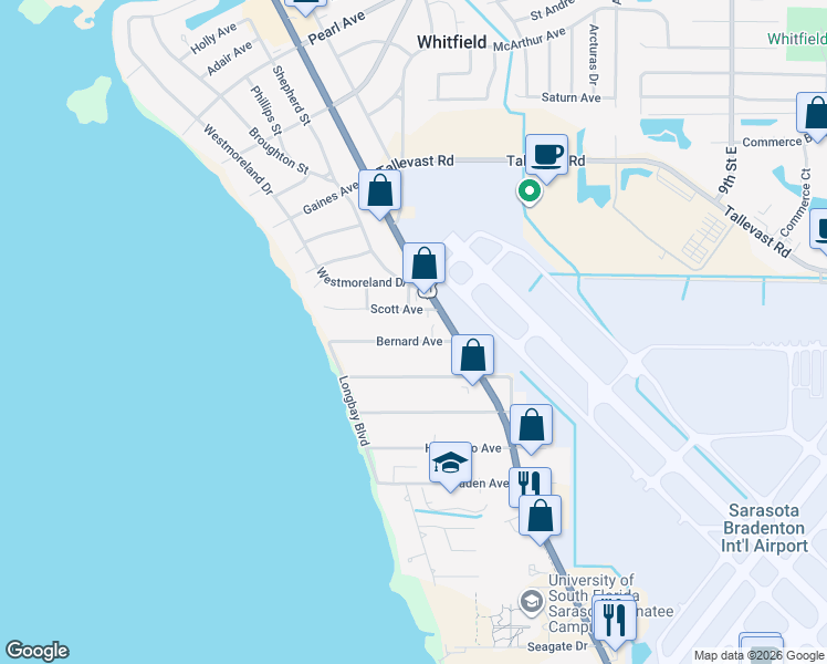 map of restaurants, bars, coffee shops, grocery stores, and more near 339 Bernard Avenue in Sarasota