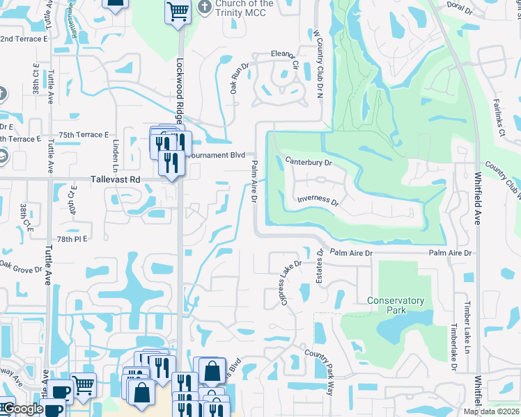 map of restaurants, bars, coffee shops, grocery stores, and more near 4841 Palm Aire Dr in Sarasota