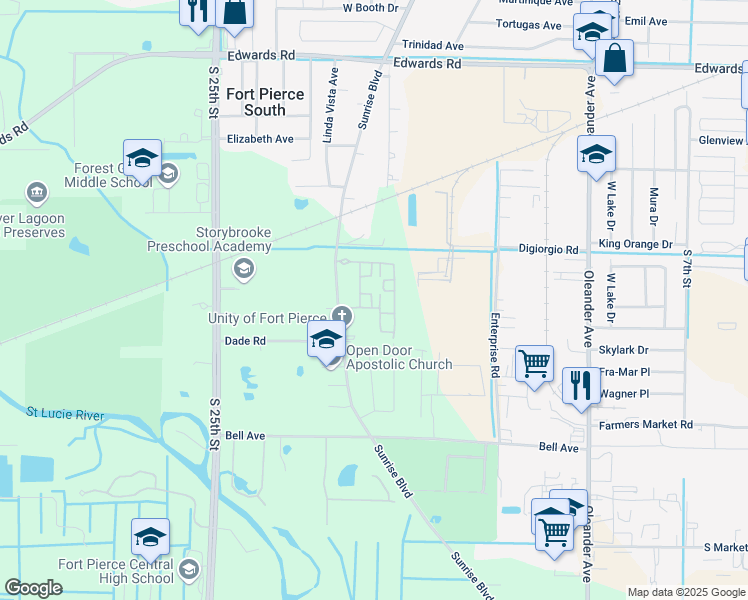 map of restaurants, bars, coffee shops, grocery stores, and more near 3334 Madison Square Lane in Fort Pierce