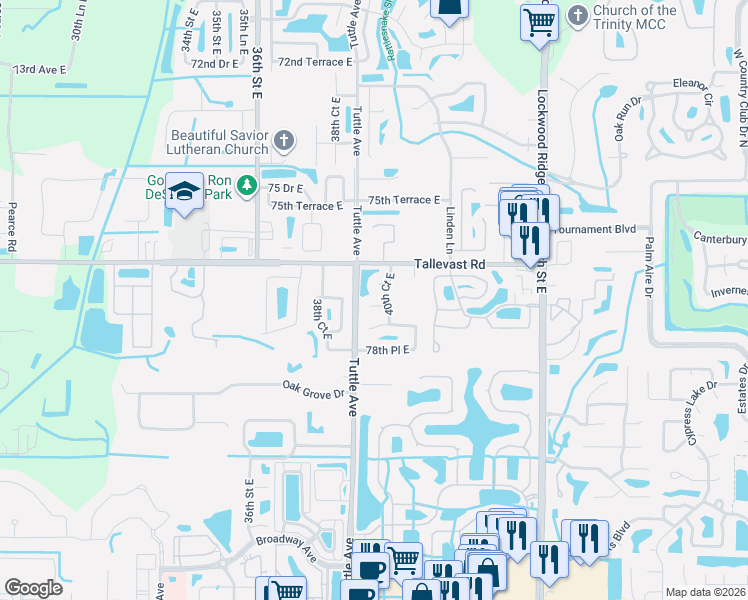 map of restaurants, bars, coffee shops, grocery stores, and more near 7729 40th Court East in Sarasota