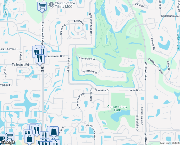 map of restaurants, bars, coffee shops, grocery stores, and more near 5108 Inverness Drive in Sarasota