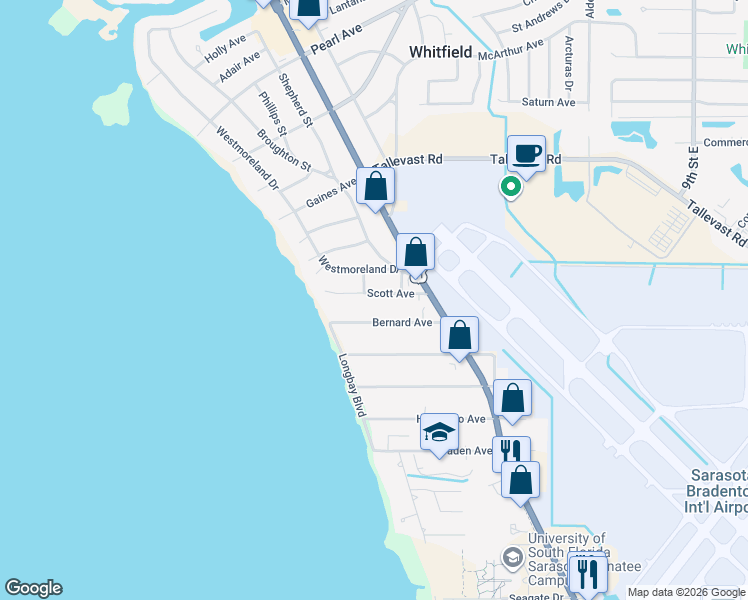 map of restaurants, bars, coffee shops, grocery stores, and more near 346 Scott Avenue in Sarasota