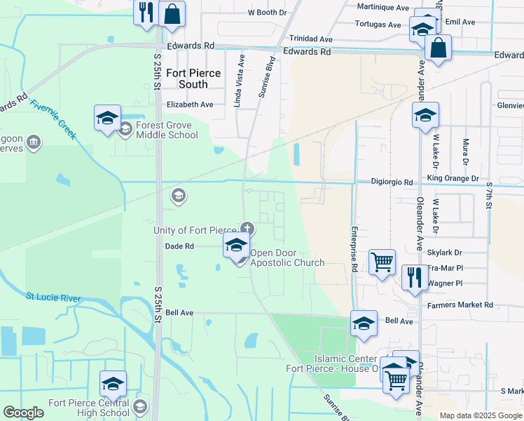 map of restaurants, bars, coffee shops, grocery stores, and more near 3328 Franklin Square Lane in Fort Pierce