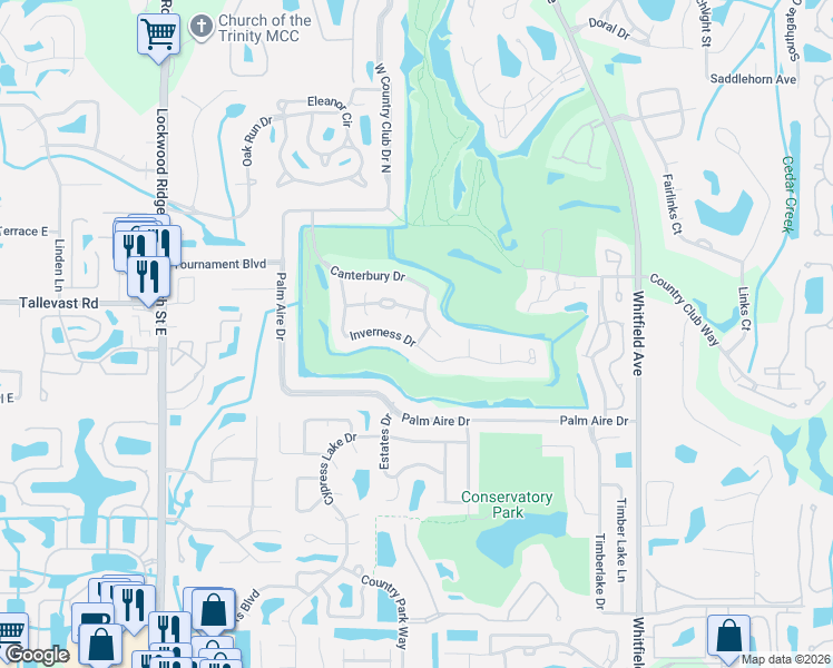 map of restaurants, bars, coffee shops, grocery stores, and more near 5215 Inverness Drive in Sarasota