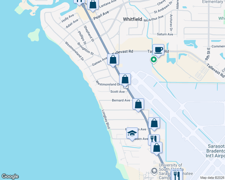 map of restaurants, bars, coffee shops, grocery stores, and more near 346 Scott Avenue in Sarasota