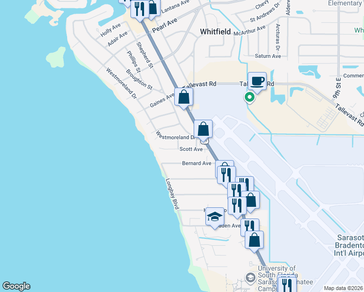 map of restaurants, bars, coffee shops, grocery stores, and more near 346 Scott Avenue in Sarasota