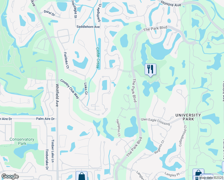 map of restaurants, bars, coffee shops, grocery stores, and more near 7709 Whitebridge Glen in Manatee County