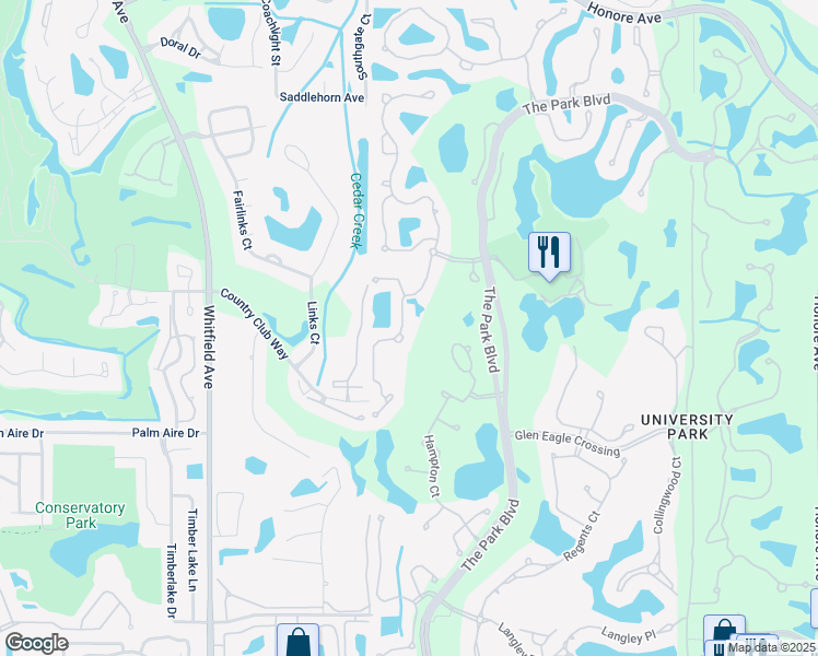 map of restaurants, bars, coffee shops, grocery stores, and more near 7709 Whitebridge Glen in Manatee County