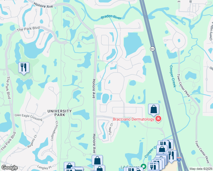 map of restaurants, bars, coffee shops, grocery stores, and more near 7811 Ashley Circle in Bradenton