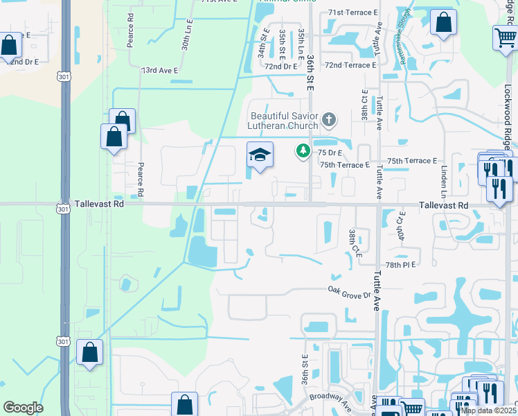 map of restaurants, bars, coffee shops, grocery stores, and more near 7703 33rd Lane East in Sarasota