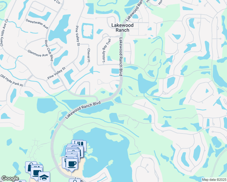 map of restaurants, bars, coffee shops, grocery stores, and more near 7618 Broomsedge Court in Lakewood Ranch