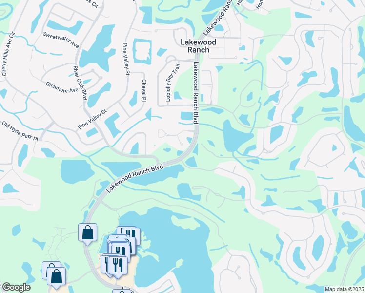 map of restaurants, bars, coffee shops, grocery stores, and more near 7618 Broomsedge Court in Lakewood Ranch