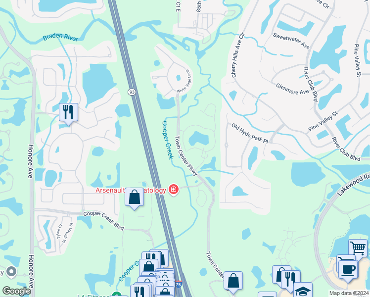 map of restaurants, bars, coffee shops, grocery stores, and more near 8923 Manor Loop in Bradenton