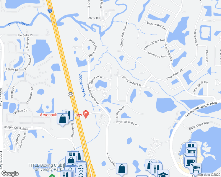 map of restaurants, bars, coffee shops, grocery stores, and more near 8804 Manor Loop in Bradenton