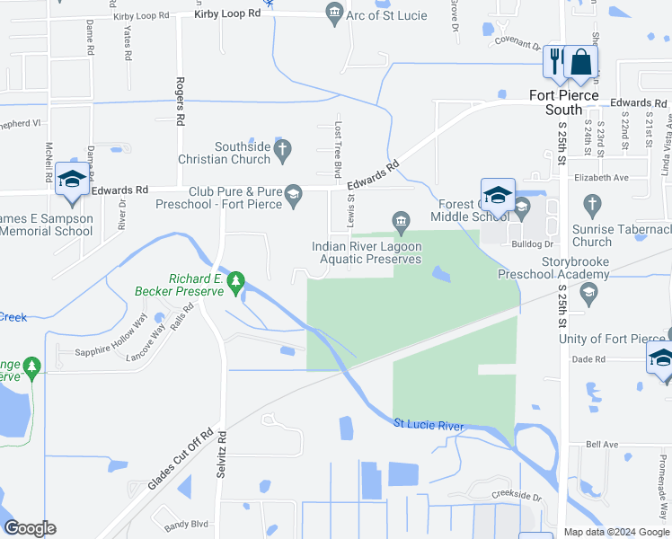 map of restaurants, bars, coffee shops, grocery stores, and more near 3384 Hatcher Street in Fort Pierce