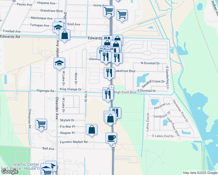 map of restaurants, bars, coffee shops, grocery stores, and more near 3239 U.S. 1 in Fort Pierce