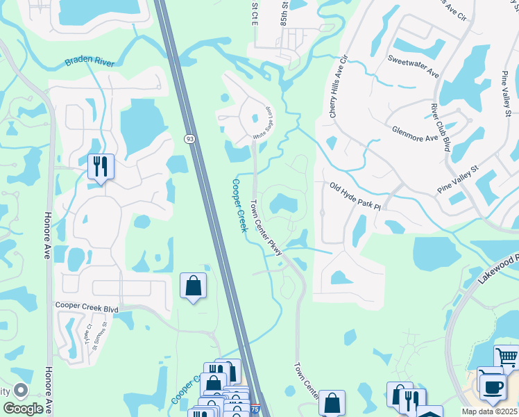 map of restaurants, bars, coffee shops, grocery stores, and more near 8923 Manor Loop in Bradenton