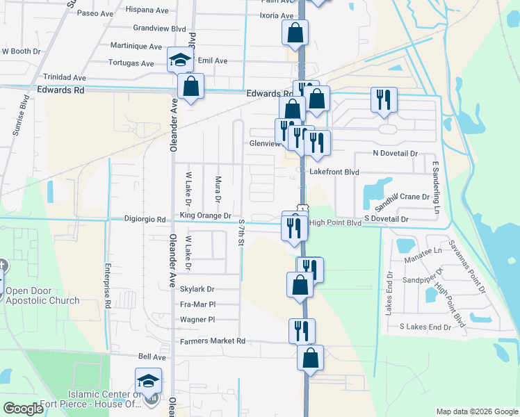map of restaurants, bars, coffee shops, grocery stores, and more near 3261 U.S. 1 in Fort Pierce
