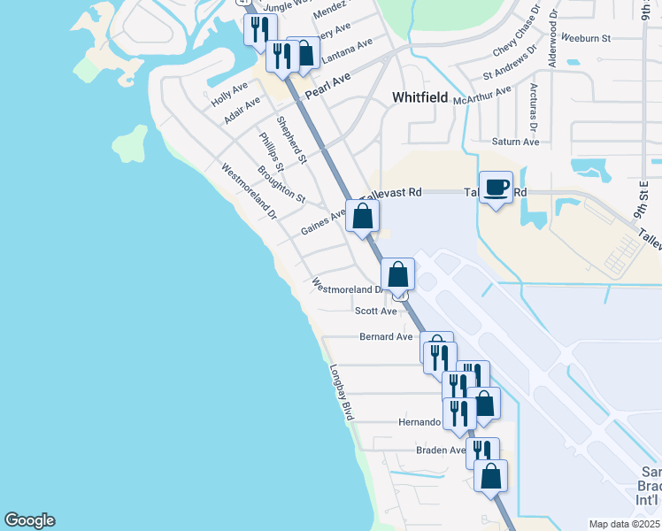 map of restaurants, bars, coffee shops, grocery stores, and more near 227 Delmar Avenue in Sarasota
