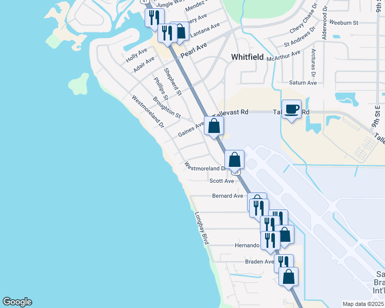 map of restaurants, bars, coffee shops, grocery stores, and more near 227 Delmar Avenue in Sarasota