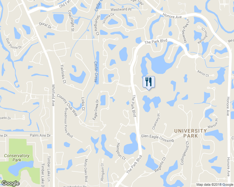map of restaurants, bars, coffee shops, grocery stores, and more near 7617 Whitebridge Glen in University Park