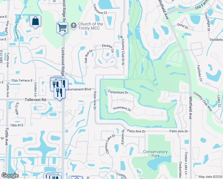 map of restaurants, bars, coffee shops, grocery stores, and more near 5005 Canterbury Drive in Sarasota