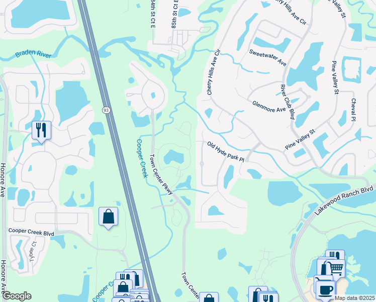 map of restaurants, bars, coffee shops, grocery stores, and more near 8821 Manor Loop in Bradenton