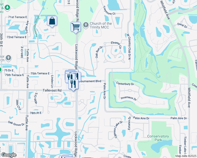 map of restaurants, bars, coffee shops, grocery stores, and more near 4723 Tournament Boulevard in Sarasota