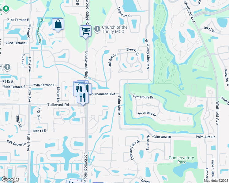 map of restaurants, bars, coffee shops, grocery stores, and more near 4723 Tournament Boulevard in Sarasota